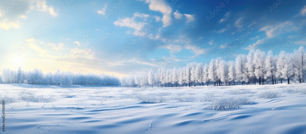 custom made wallpaper toronto digitalA field blanketed in snow with various trees standing in the background. The winter landscape showcases the contrast between the white snow and the dark silhouettes of the trees.