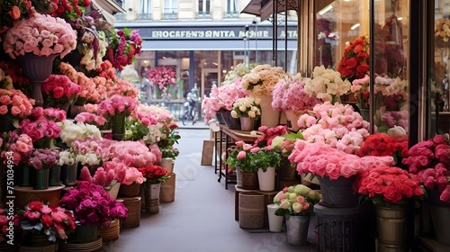 Flower shop in Paris, France. Bouquets of flowers in pots. © Iman