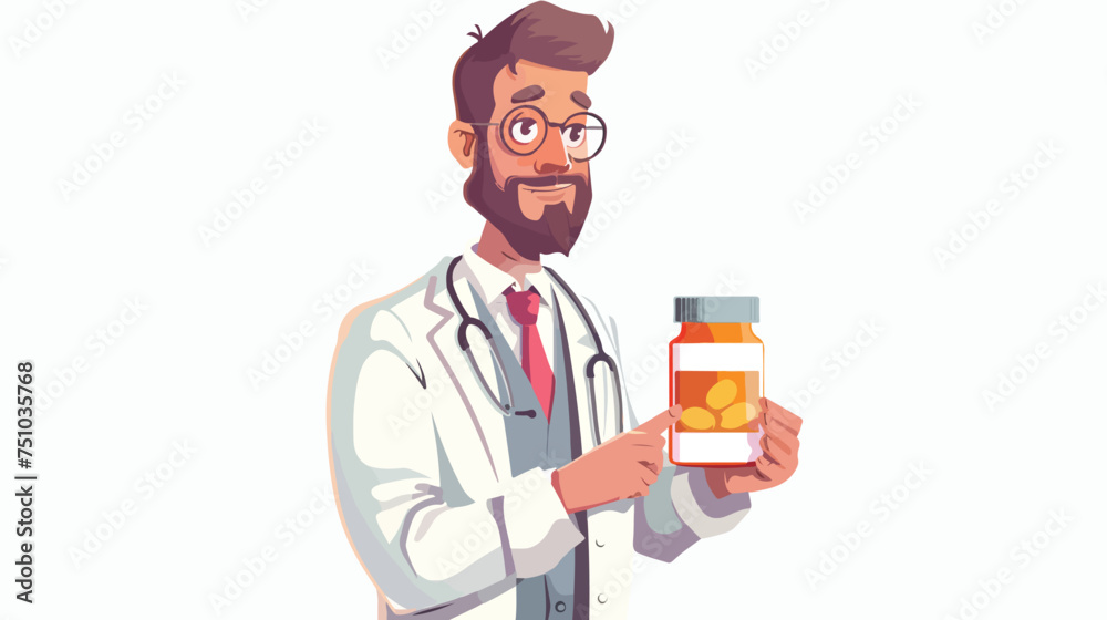 Doctor man medicine bottle healthcare vector illustr