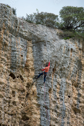 rock climber on the wall, Marmilla Sardinia Italy