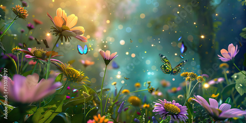 Galactic Garden: A celestial garden floating in space, adorned with cosmic flowers, celestial butterflies, and twinkling stars, blending the beauty of nature with the wonders of the cosmos.