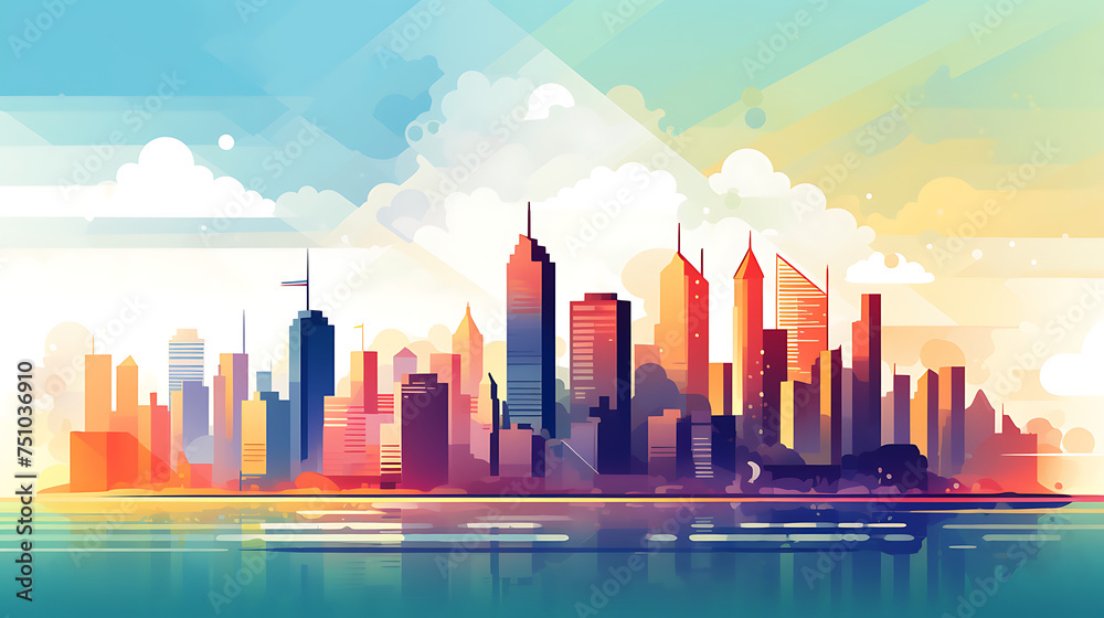 A vector graphic of a modern skyline with skyscrapers.