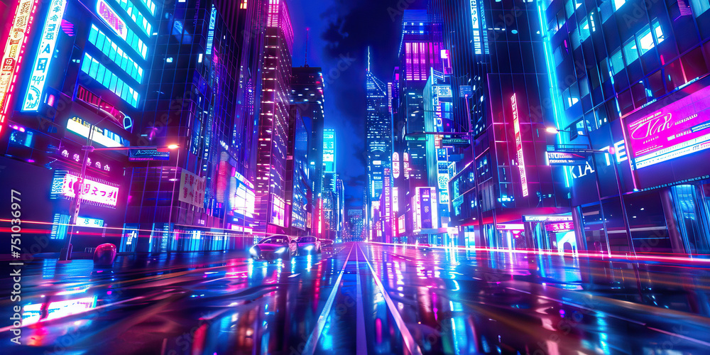 Neon Noir: A futuristic cityscape at night, illuminated by neon lights and bustling with energy, capturing the vibrant and dynamic atmosphere of urban nightlife Neon Noir: A futuristic cityscape at night, illuminated by neon lights and bustling with energy, capturing the vibrant and dynamic atmosphere of urban nightlife