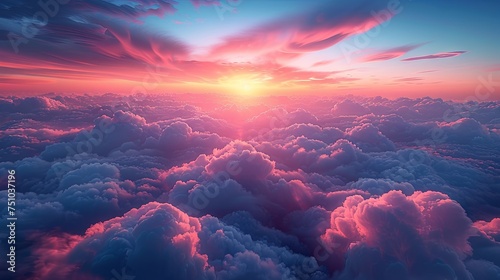 background images of clouds at sunset, in the style of photorealistic art, aerial view, light blue and pink. Generative AI