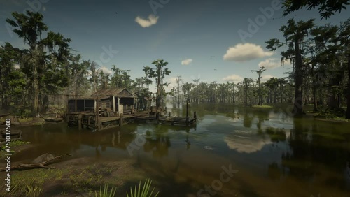 Village in rain forest river