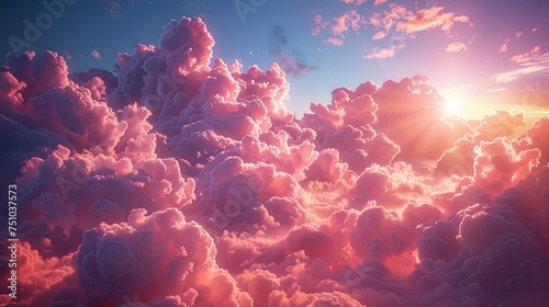 pink sky above clouds  in the style of photorealistic fantasies  light magenta  chromatic landscape  hyper-detailed. Generative AI