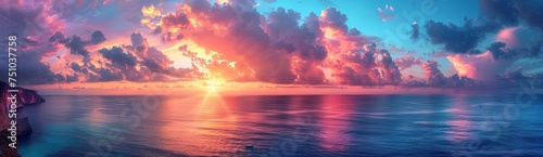 colorful clouds over a beautiful sunset, in the style of impressive panoramas, light red and bronze, lightbox, photorealistic pastiche. Generative AI