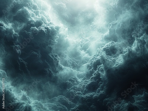 dark and scary clouds  in the style of photorealistic representation  high-angle  lightbox  aerial view  light gray  dreamscapes  highly detailed environments. Generative AI