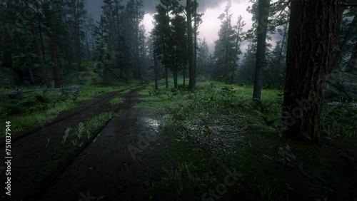 Heavy rain in forest water