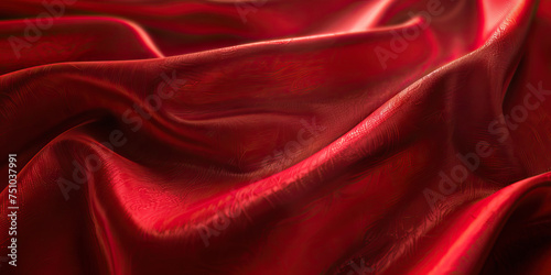 Scarlet Symphony Macro Background. A dramatic close-up of scarlet red velvet curtains, with luxurious folds and rich textures, setting the stage for an unforgettable performance photo