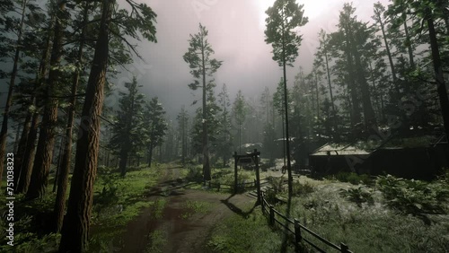 Raining Village in forest trees
