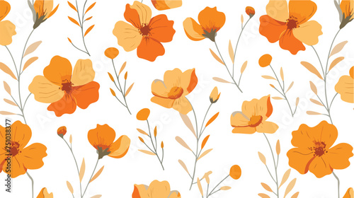 Floral cartoon pattern cute orange seamless flowers