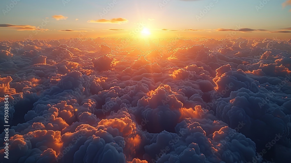sunset image above clouds timelapse, light beige and light azure, photo-realistic hyperbole. Generative AI - obrazy, fototapety, plakaty 