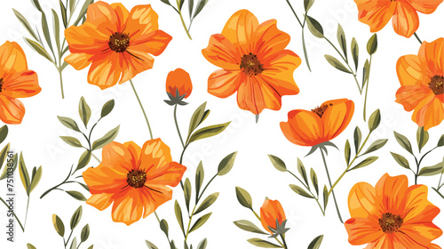 Floral cartoon pattern cute orange seamless flowers