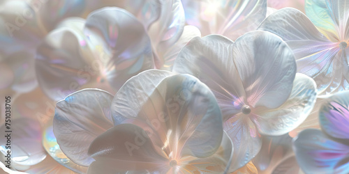 Pearlescent Petals Macro Background. An exquisite close-up of delicate white orchid petals, with iridescent hues and intricate patterns, reminiscent of pearls, embodying elegance and grace © Lila Patel