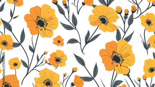 Fototapeta Naklejka Na Ścianę i Meble -  Floral cartoon pattern cute yellow seamless flowers