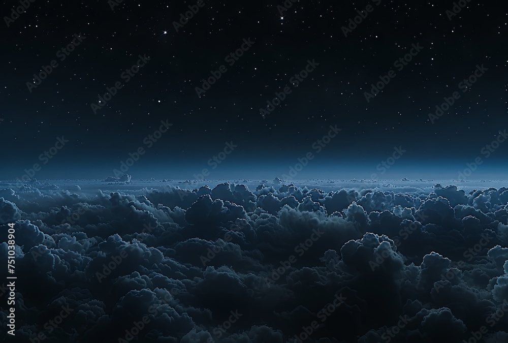 the night sky contains stars and stars, in the style of dreamlike abstraction, dark azure, empty space, atmospheric clouds, large canvas format. generative AI