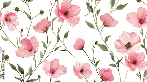 Floral cartoon seamless pattern pink flowers bloomin