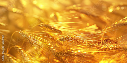 Golden Glow Macro Background. A captivating macro view of sun-kissed wheat fields, bathed in warm golden hues, swaying gently in the breeze, evoking feelings of abundance and prosperity