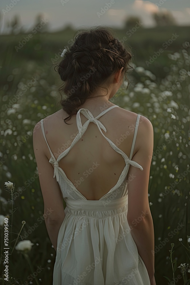 Tranquil Image of a Woman Amidst Nature, Tiny Clouds Overhead, Soft Light Casting a Gentle Glow, Highlighting the Delicate Beauty of the Scene Tranquil Image of a Woman Amidst Nature, Tiny Clouds Overhead, Soft Light Casting a Gentle Glow, Highlighting the Delicate Beauty of the Scene