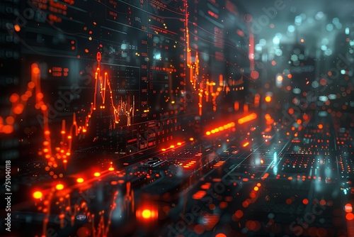 stock graphs on a dark background  luminous scenes. generative AI