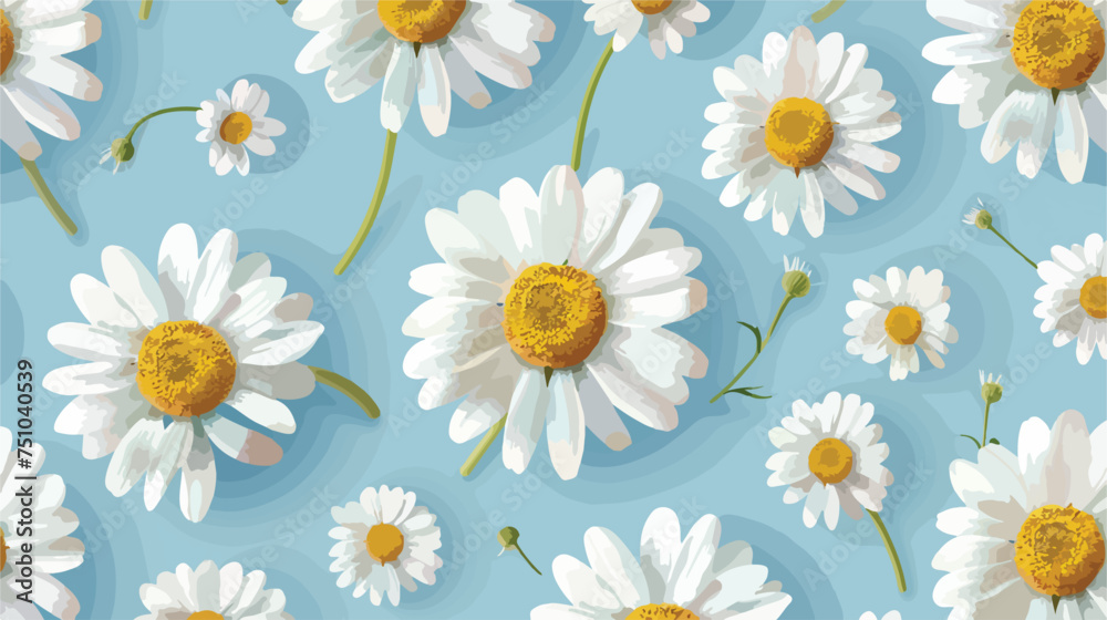 Floral seamless pattern white daisy flowers on blue