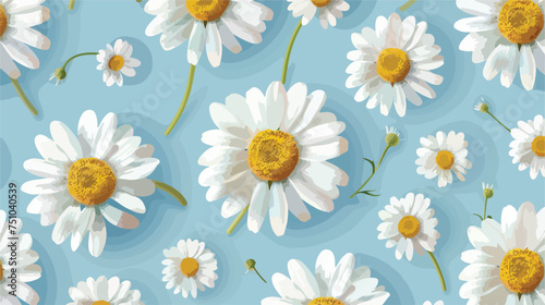Floral seamless pattern white daisy flowers on blue