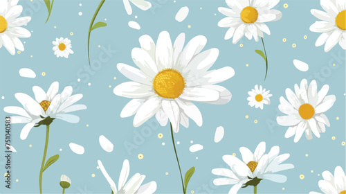 Floral seamless pattern white daisy flowers on blue