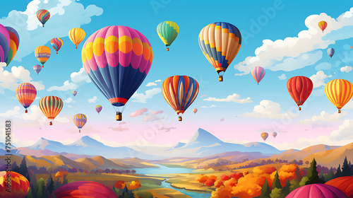 A vector image of a colorful hot air balloon festival.