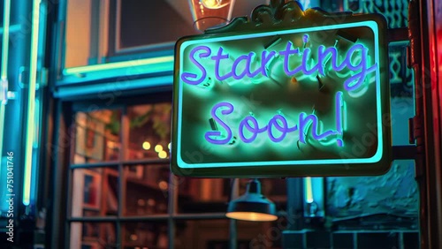 Starting soon banner with neon effect, suitable fo streeam video end screen