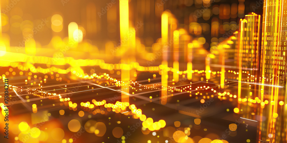 Naklejka premium Commodity market trends background. Graph showing price movements of commodities like gold, oil, and agriculture. Economic indicators concept.