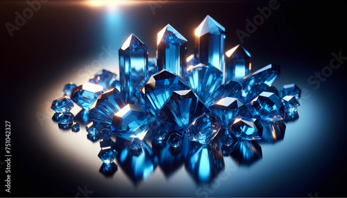 Blue crystals with light reflection 