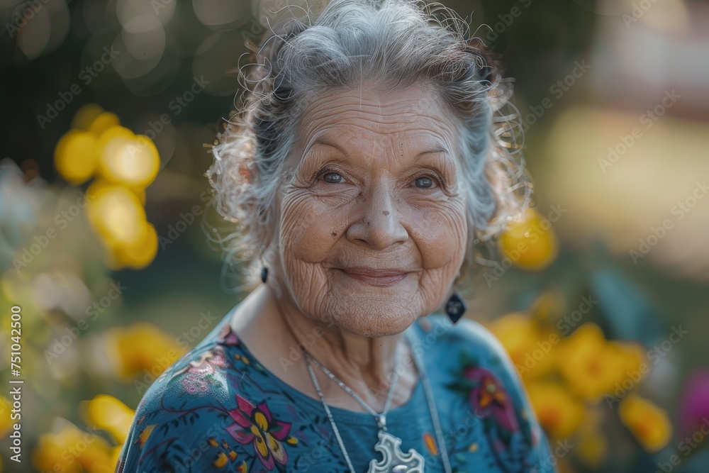 Elderly Woman Embracing the Spirit of Easter with a Radiant Smile, Wearing a Beautiful Easter Cross Necklace Elderly Woman Embracing the Spirit of Easter with a Radiant Smile, Wearing a Beautiful Easter Cross Necklace