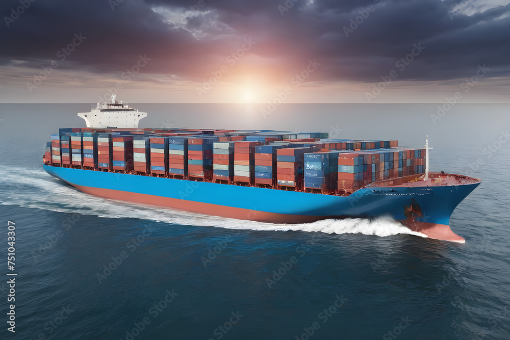 Obraz premium Infinite Waterways Connecting the World: The Story of the Navigation of International Container Ships generative ai