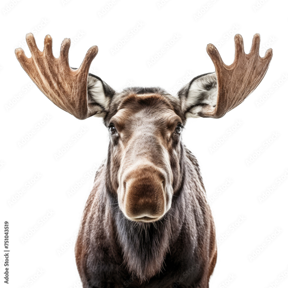 Fototapeta premium face of Mooseisolated on transparent background, element remove background, element for design - animal, wildlife, animal themes