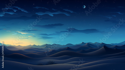 A vector image of a starry night sky over a desert dune.