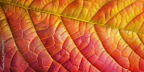 Macro close-up of vibrant autumn leaves texture. Colorful fall foliage background. Seasonal nature concept.