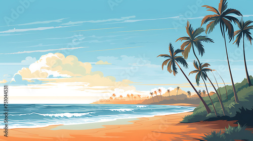 A vector representation of a beach with palm trees.