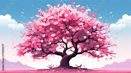 A vector representation of a blossoming cherry blossom tree. © Tayyab