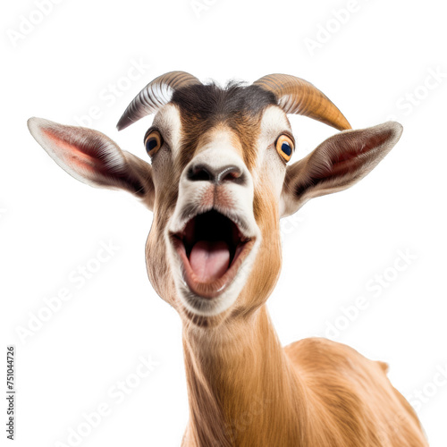Goat's startled facial expressionisolated on transparent background, element remove background, element for design - animal, wildlife, animal themes