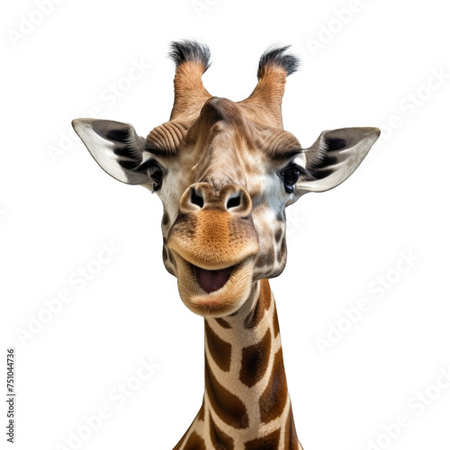 giraffe's startled facial expressionisolated on transparent background, element remove background, element for design - animal, wildlife, animal themes photo