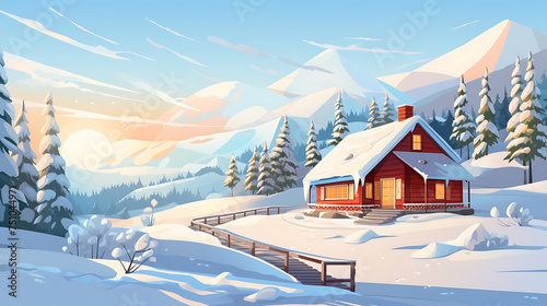 A vector representation of a cozy winter chalet. © Tayyab