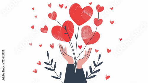 Happy valentines day hand lifting hearts vector illu