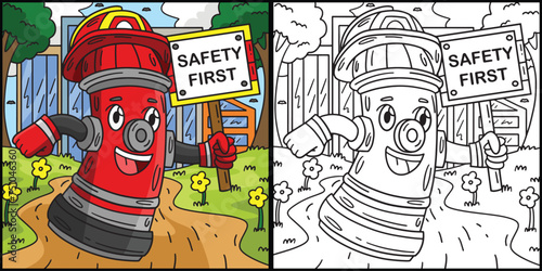 Firefighter Fire Hydrant Coloring Illustration