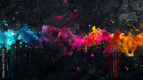 Colorful grunge vignette texture background. Vintage black background with colored splashes.
