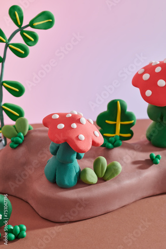 Natural landscape design elements made of plasticine. photo