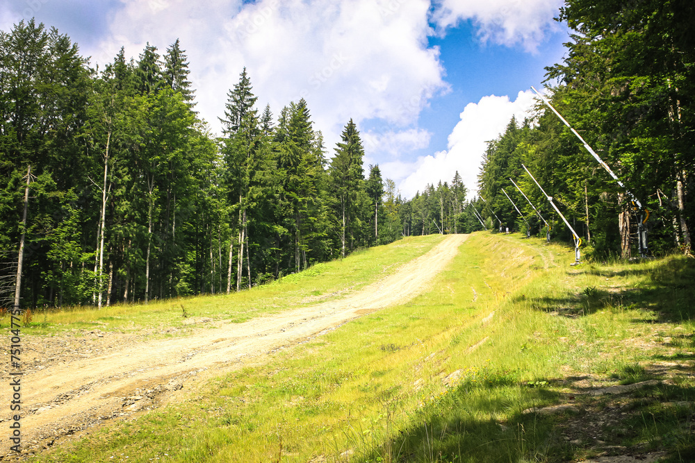 Famous Bukovel ski resort in summer, Carpathian mountains, Ukraine