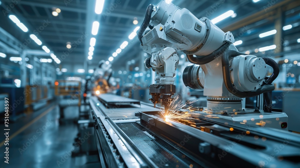 robotic arm catch for electronic assembly line. Created with generative AI. robotic arm catch for electronic assembly line. Created with generative AI.