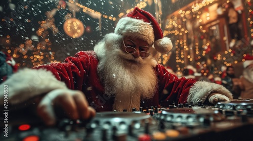 Christmas party with Santa Claus as dj. Created with Generative AI.