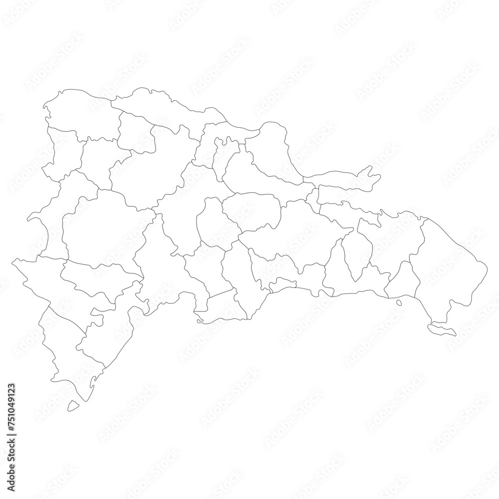 Dominican Republic map. Map of Dominican Republic in administrative provinces in white color